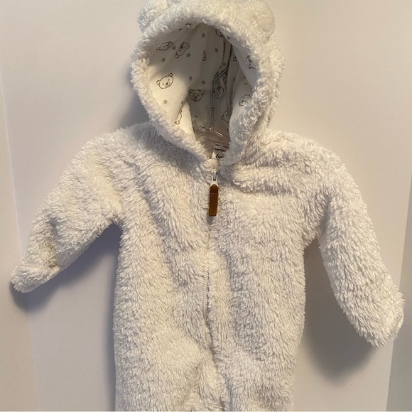 Carter's Baby Infant Serpa Zip-Up One-Piece Hooded Pram With Ears White 6 Months - Picture 2 of 10